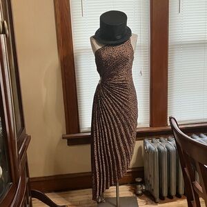 Dress Forum One-Shoulder Brown Animal Print Asymmetrical Dress